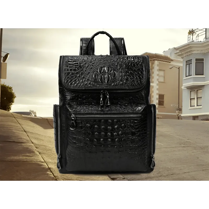Top Layer Cowhide Backpack - Medium 20-35L Capacity, Elegant Black Design