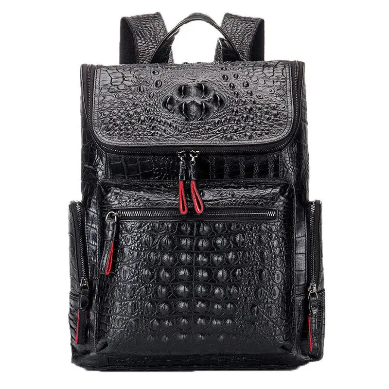 Top Layer Cowhide Backpack - Medium 20-35L Capacity, Elegant Black Design