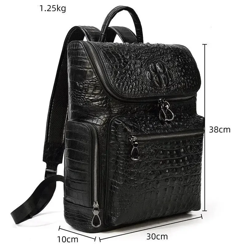 Top Layer Cowhide Backpack - Medium 20-35L Capacity, Elegant Black Design
