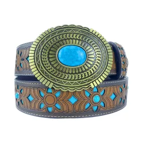 TOPACC Western Turquoise Belts - Oval Turquoise Buckle#2 Copper/Bronze