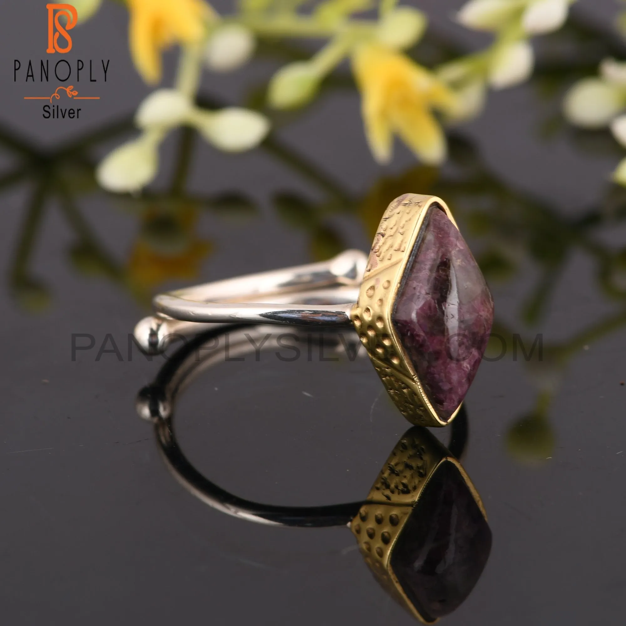 Tourmaline Quartz Diamond 925 Silver Vintage Ring
