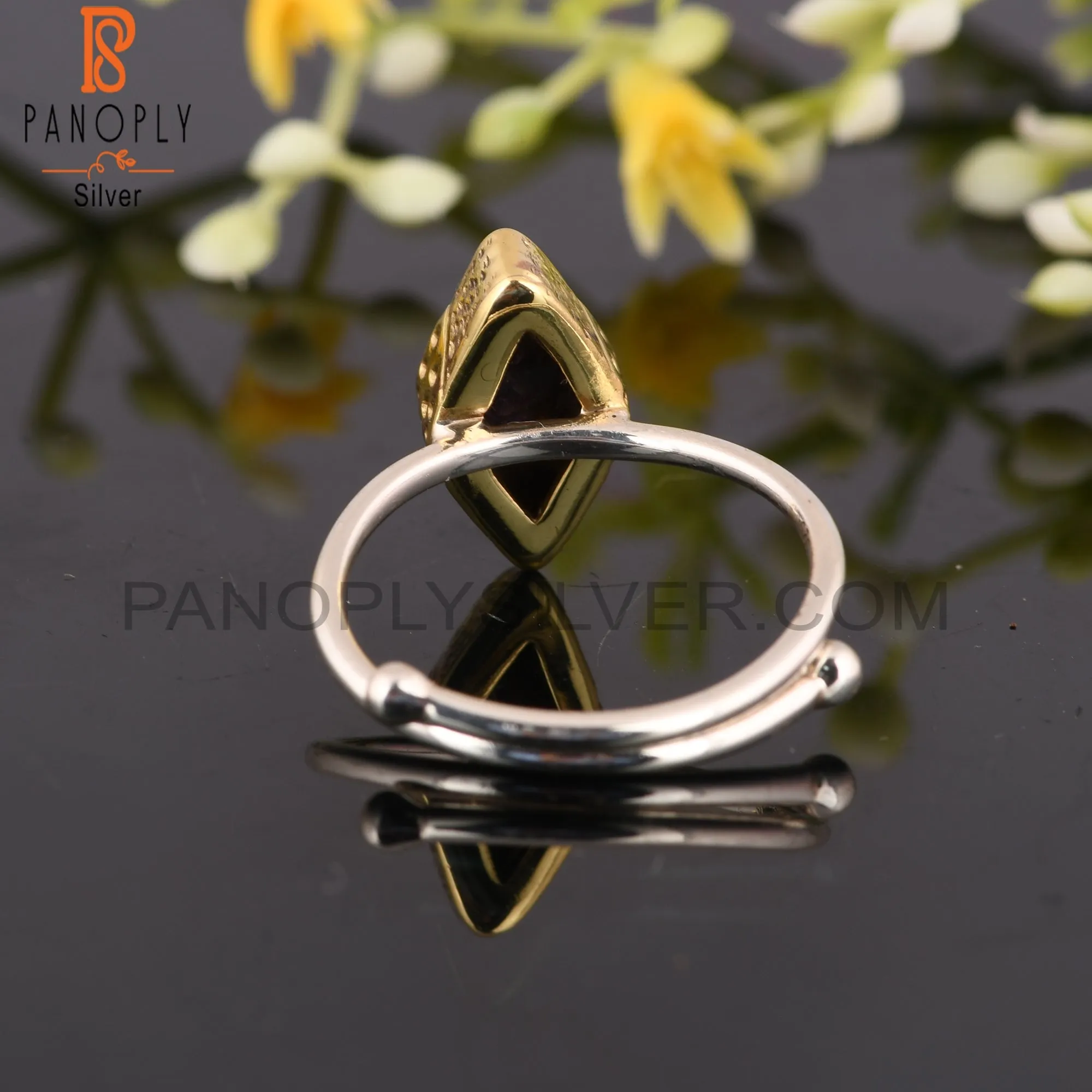 Tourmaline Quartz Diamond 925 Silver Vintage Ring