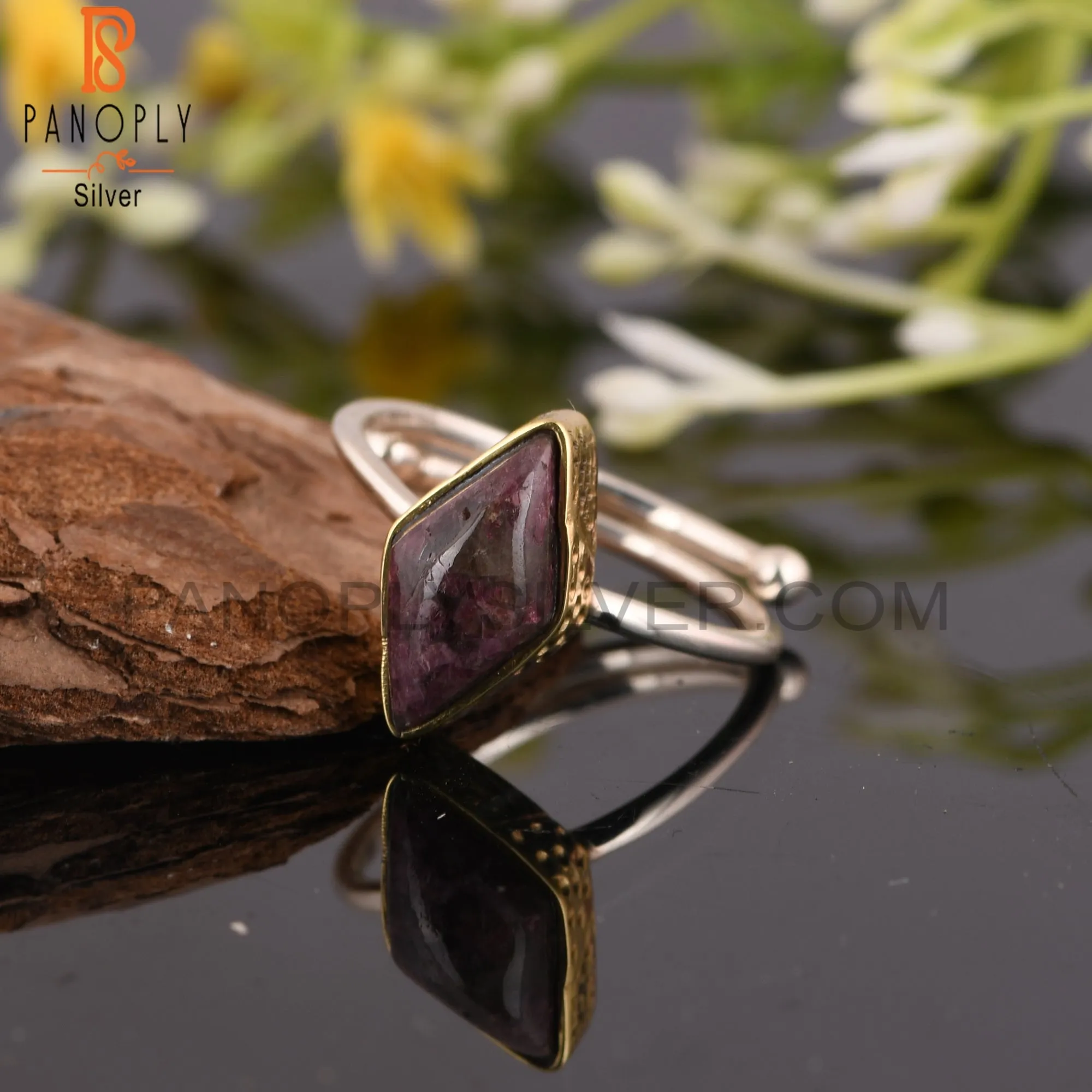 Tourmaline Quartz Diamond 925 Silver Vintage Ring