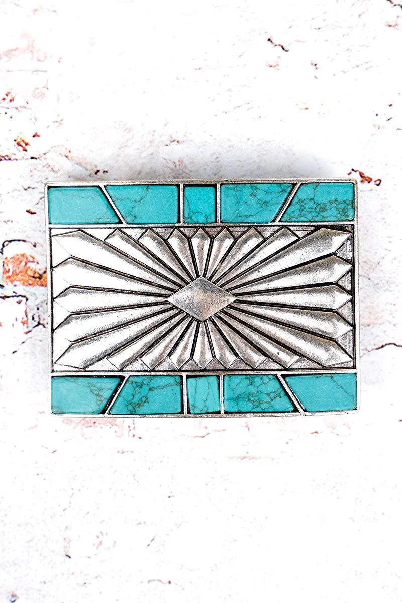 Turquoise Silvertone Belt Buckle