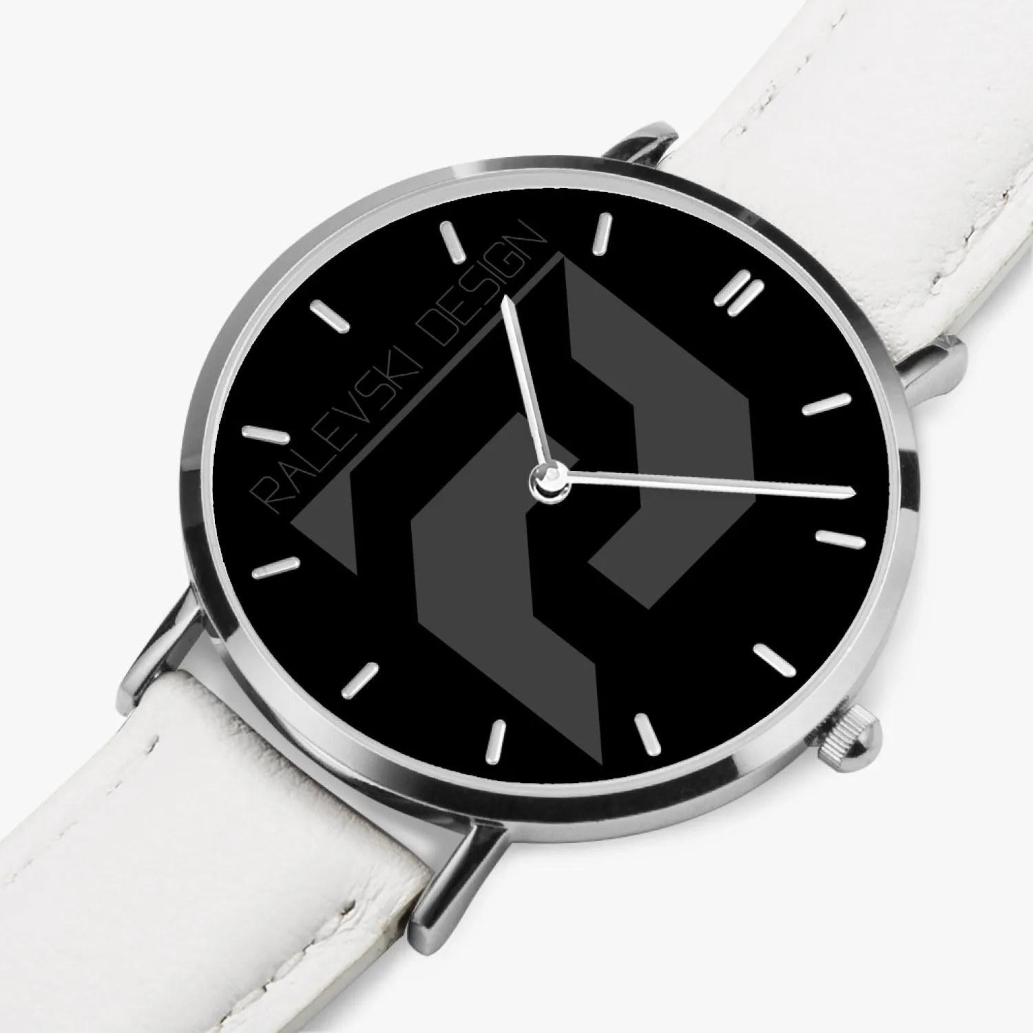 Ultra-Thin Leather Strap Quartz Watch (Silver With Indicators)