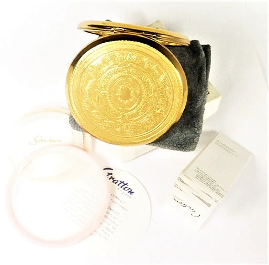 Unused Vintage 1980s Refillable Stratton Makeup Compact For Max Factor Creme Puff And Rimmel Natural Bronzer Gold Plated