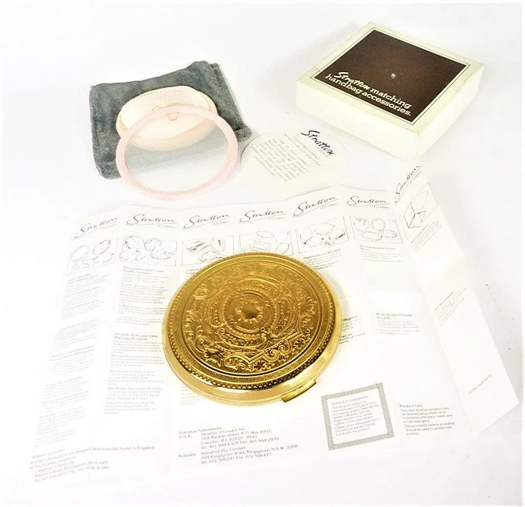 Unused Vintage 1980s Refillable Stratton Makeup Compact For Max Factor Creme Puff And Rimmel Natural Bronzer Gold Plated