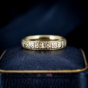 Vintage 18ct Gold Floral Fancy Patterned Wedding Band Ring | Dated 1987