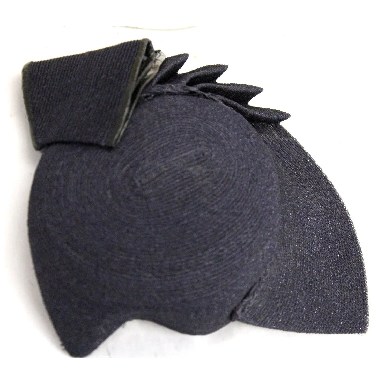 Vintage 1930s Straw Hat Asymmetrical Fan Fascinator Navy Blue Hand Blocked 22 Womens