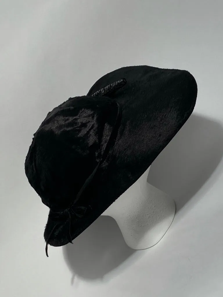 Vintage 1940s Black Fur Felt Abstract Hat Sequin Pine Cone By Doree