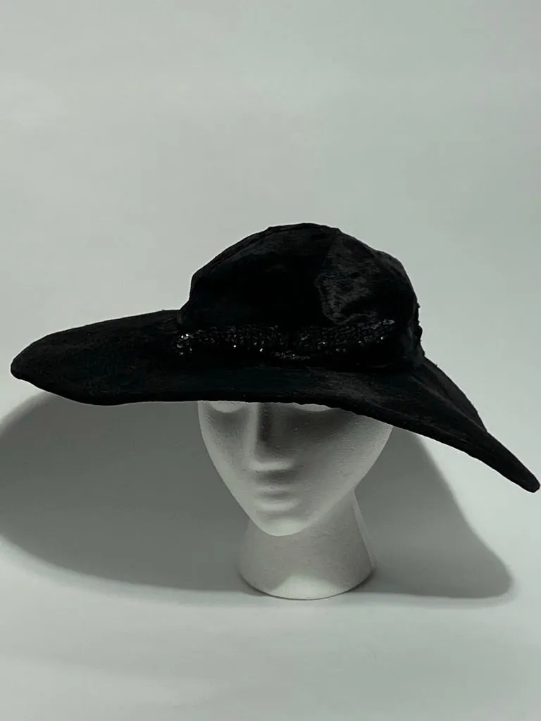 Vintage 1940s Black Fur Felt Abstract Hat Sequin Pine Cone By Doree