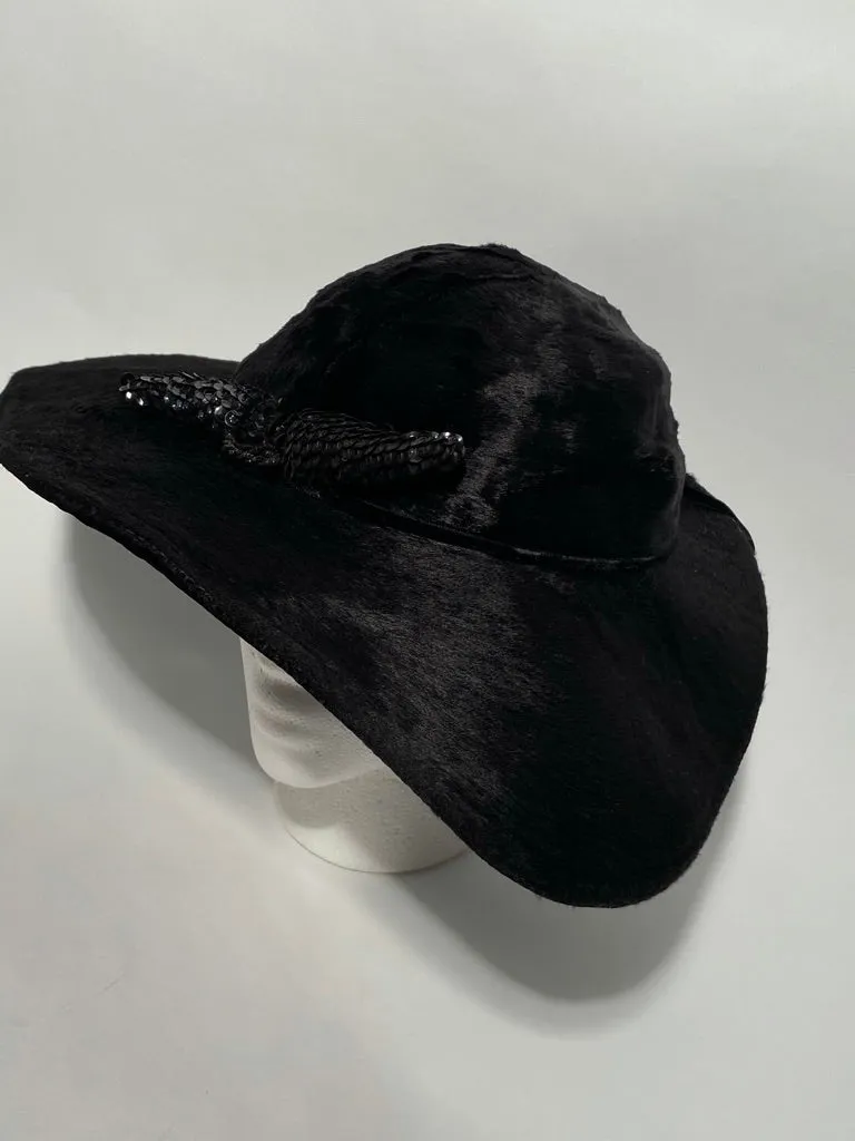 Vintage 1940s Black Fur Felt Abstract Hat Sequin Pine Cone By Doree