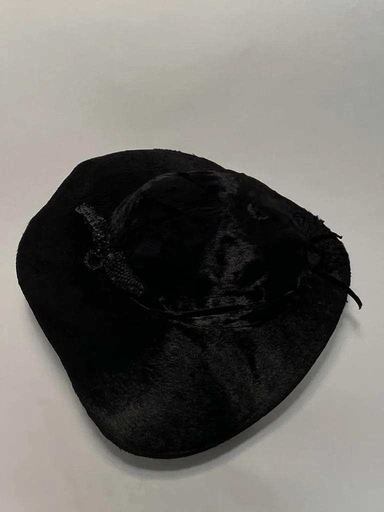 Vintage 1940s Black Fur Felt Abstract Hat Sequin Pine Cone By Doree
