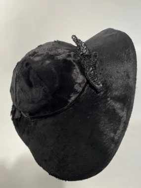 Vintage 1940s Black Fur Felt Abstract Hat Sequin Pine Cone By Doree