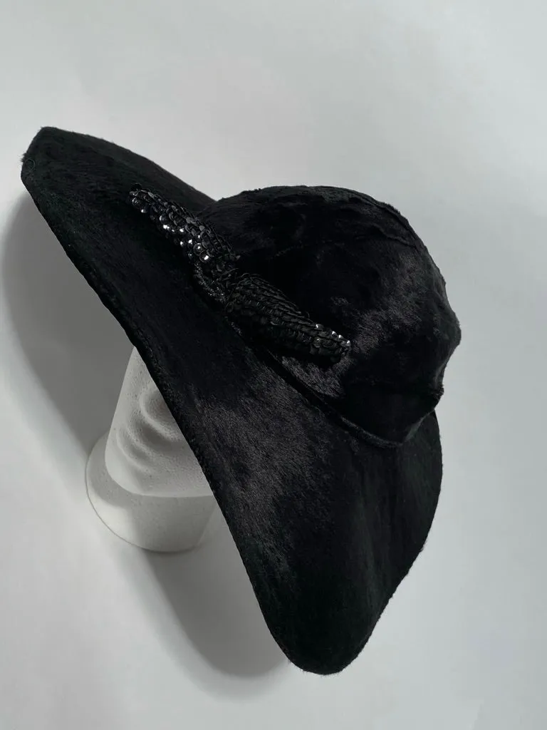Vintage 1940s Black Fur Felt Abstract Hat Sequin Pine Cone By Doree
