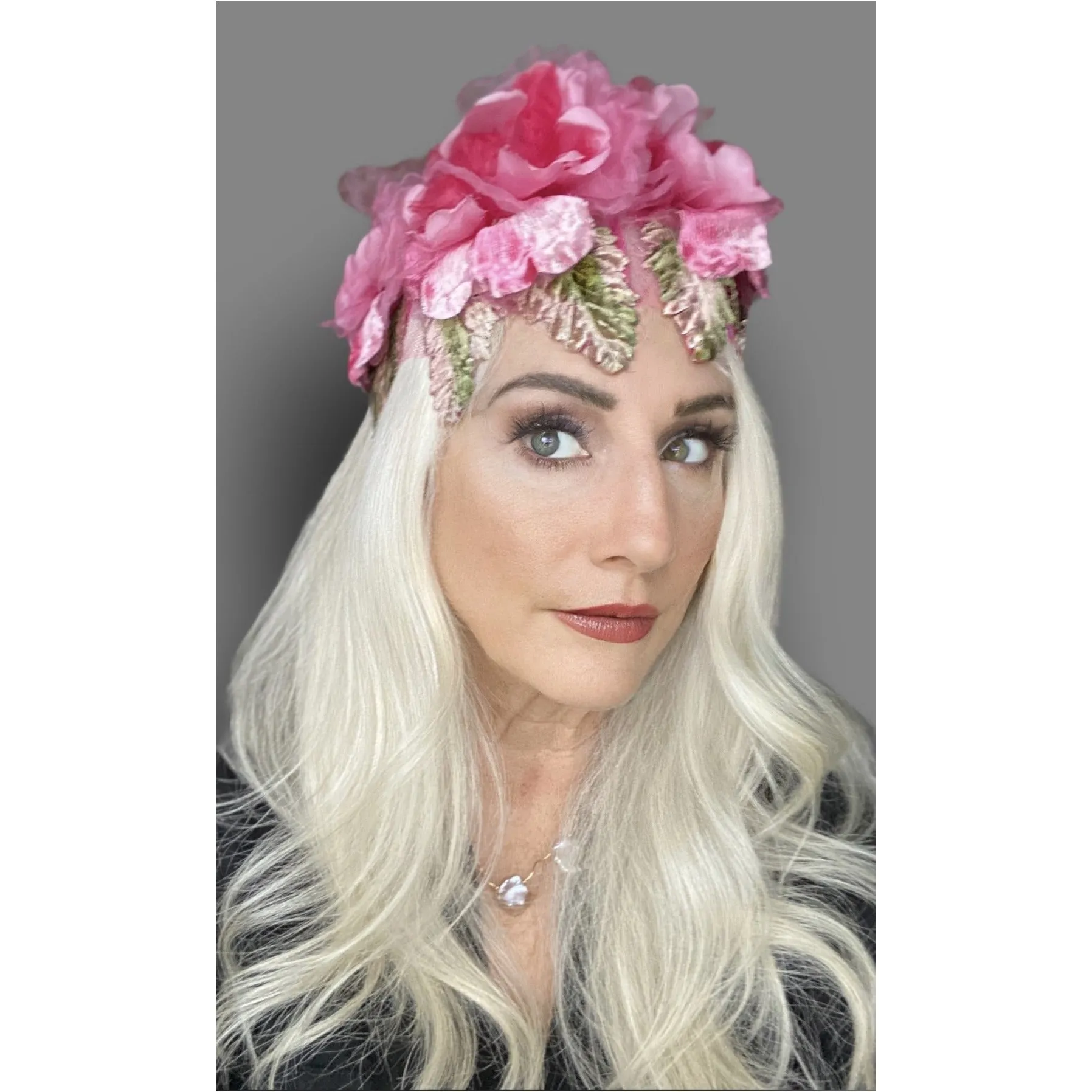 Vintage 1950s Garden Party Pillbox  Hat Valerie Modes Pink Flowers One Size Tea Party