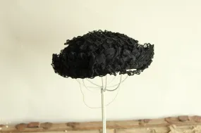 Vintage 1960s 1950s Black Woven Ribbon Hat with Chiffon Bow
