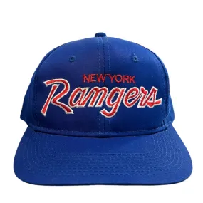 Vintage 90's NHL Sports Specialties New York Rangers Twill Blue Script Snapback Hat