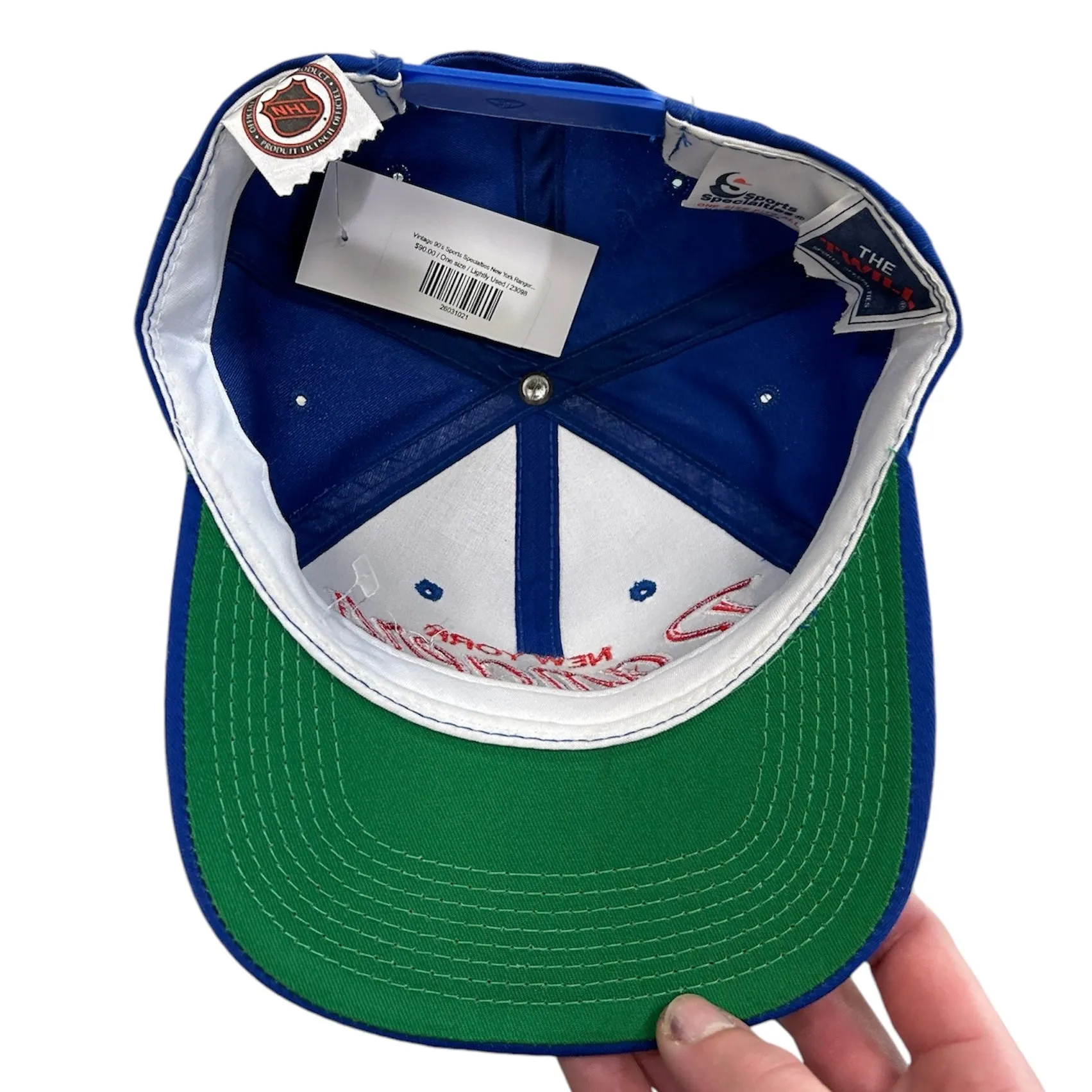 Vintage 90's NHL Sports Specialties New York Rangers Twill Blue Script Snapback Hat