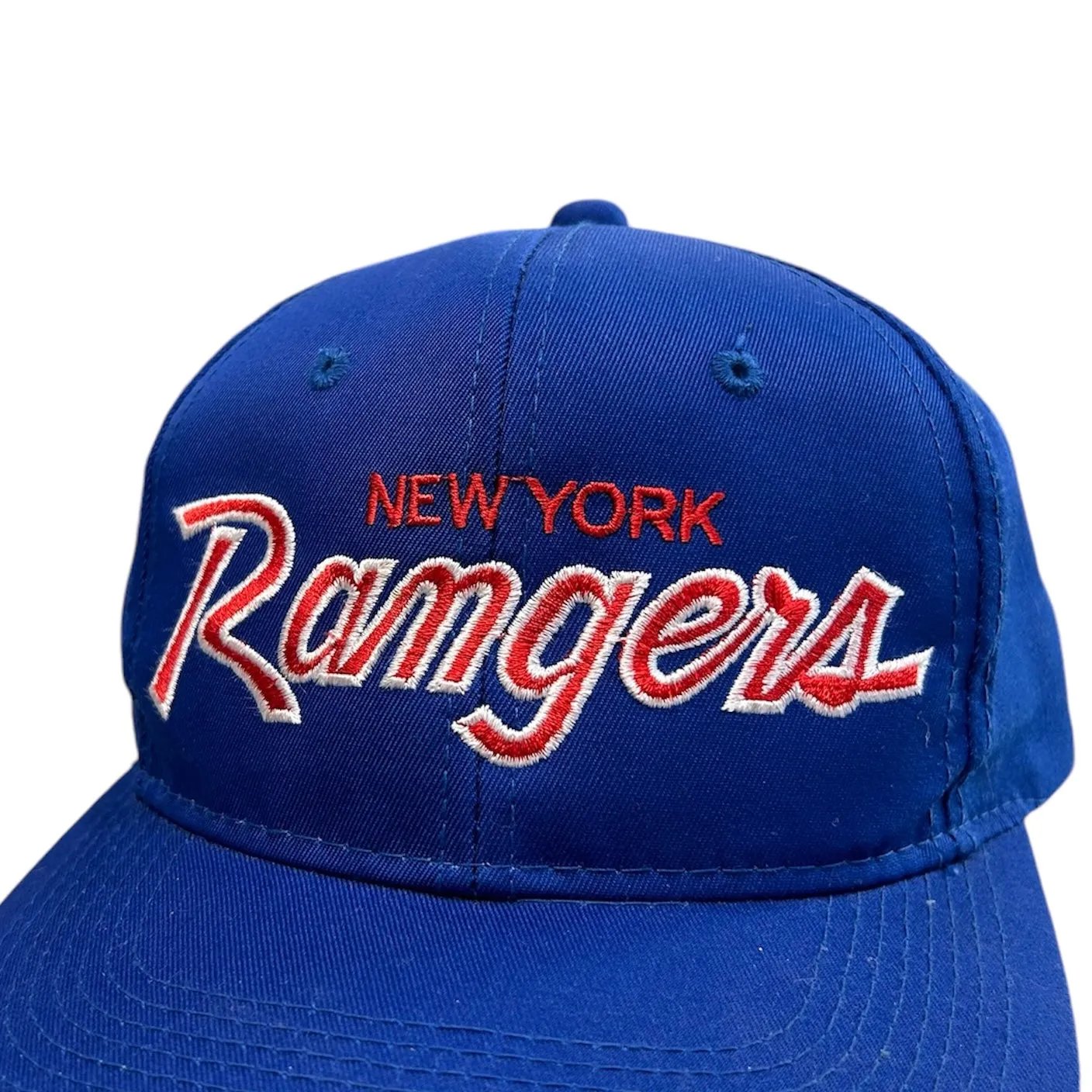 Vintage 90's NHL Sports Specialties New York Rangers Twill Blue Script Snapback Hat
