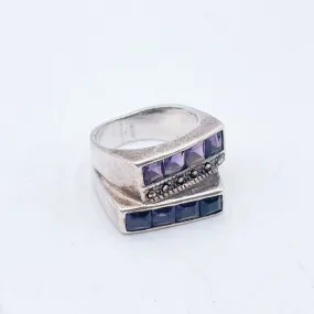 Vintage 925 Sterling Silver Amethyst & Marcasite Statement Ring Size 6.5