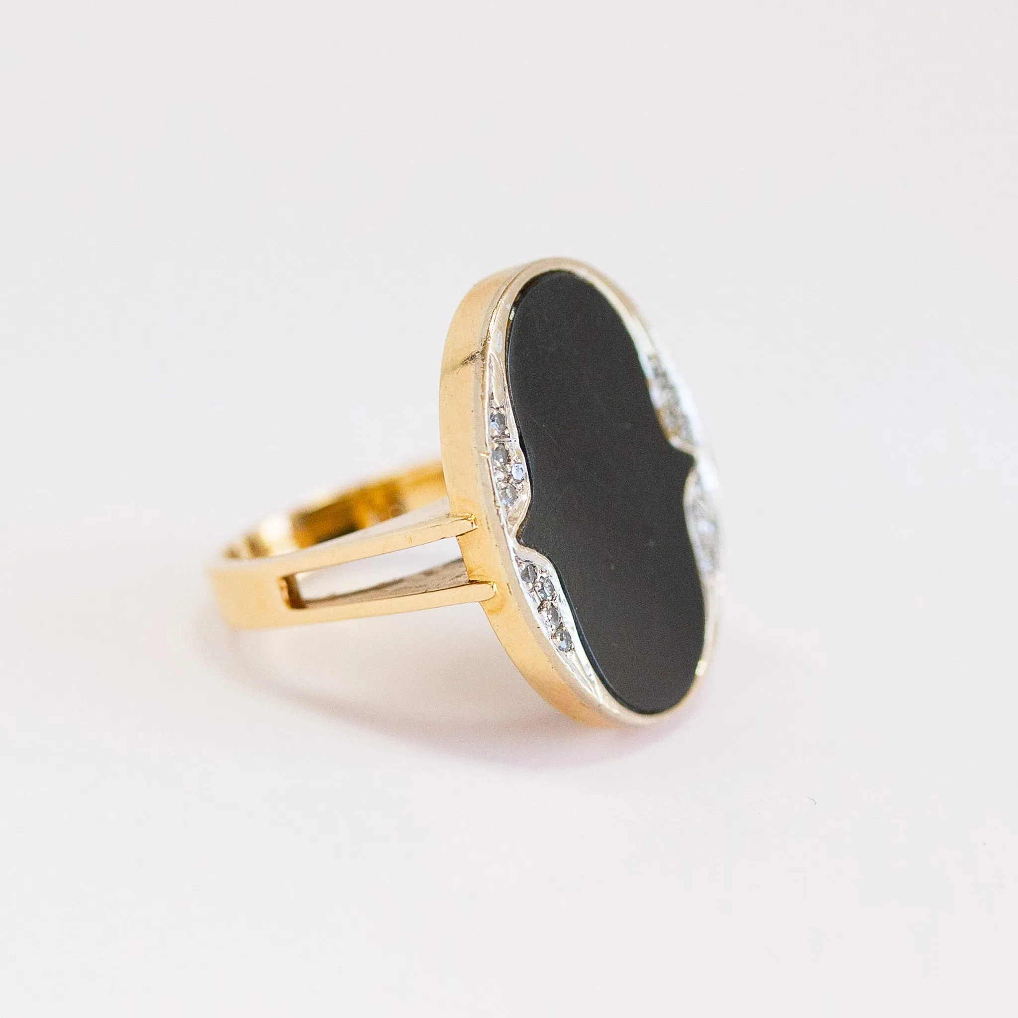 Vintage Black Onyx & Diamond Cocktail Ring, 14k