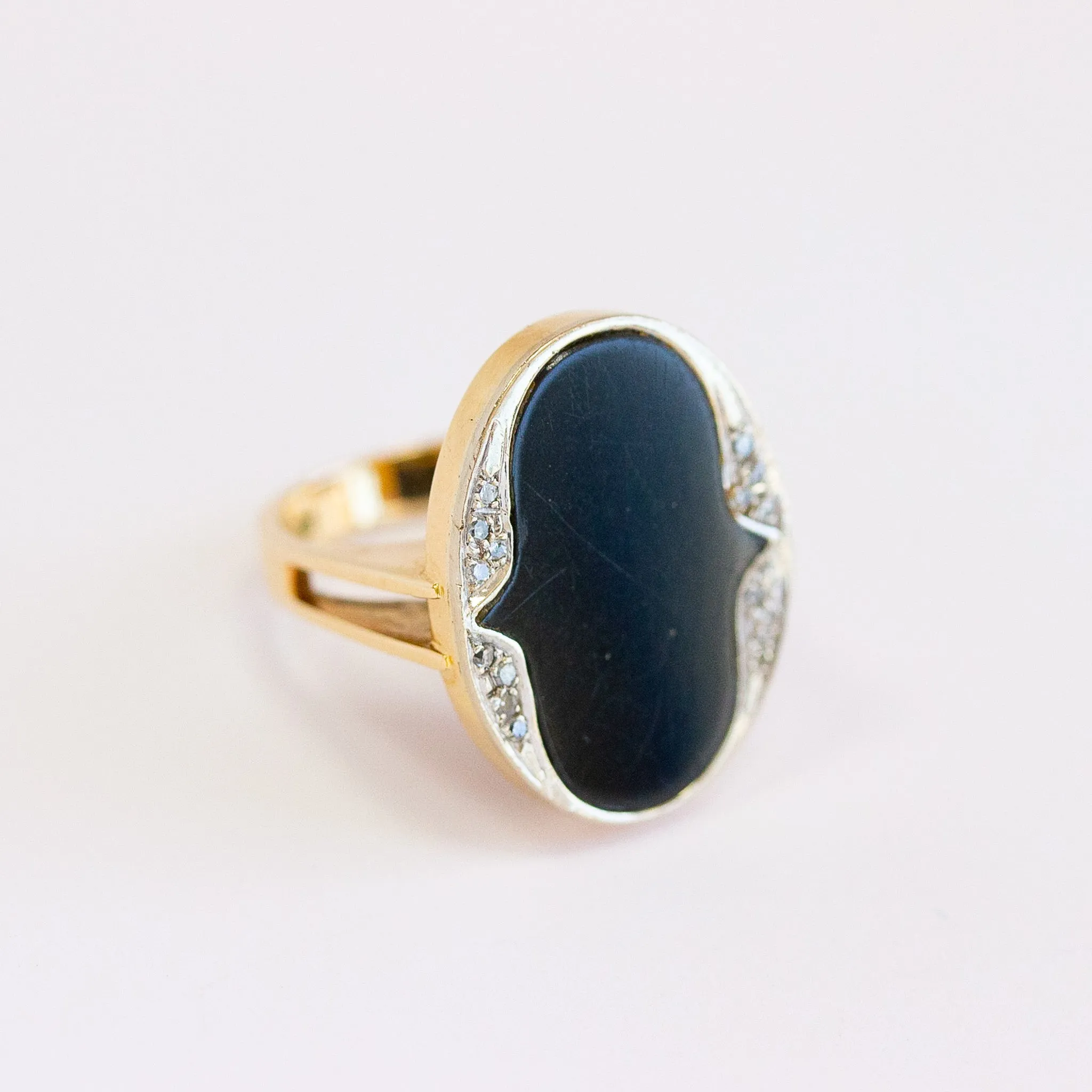 Vintage Black Onyx & Diamond Cocktail Ring, 14k