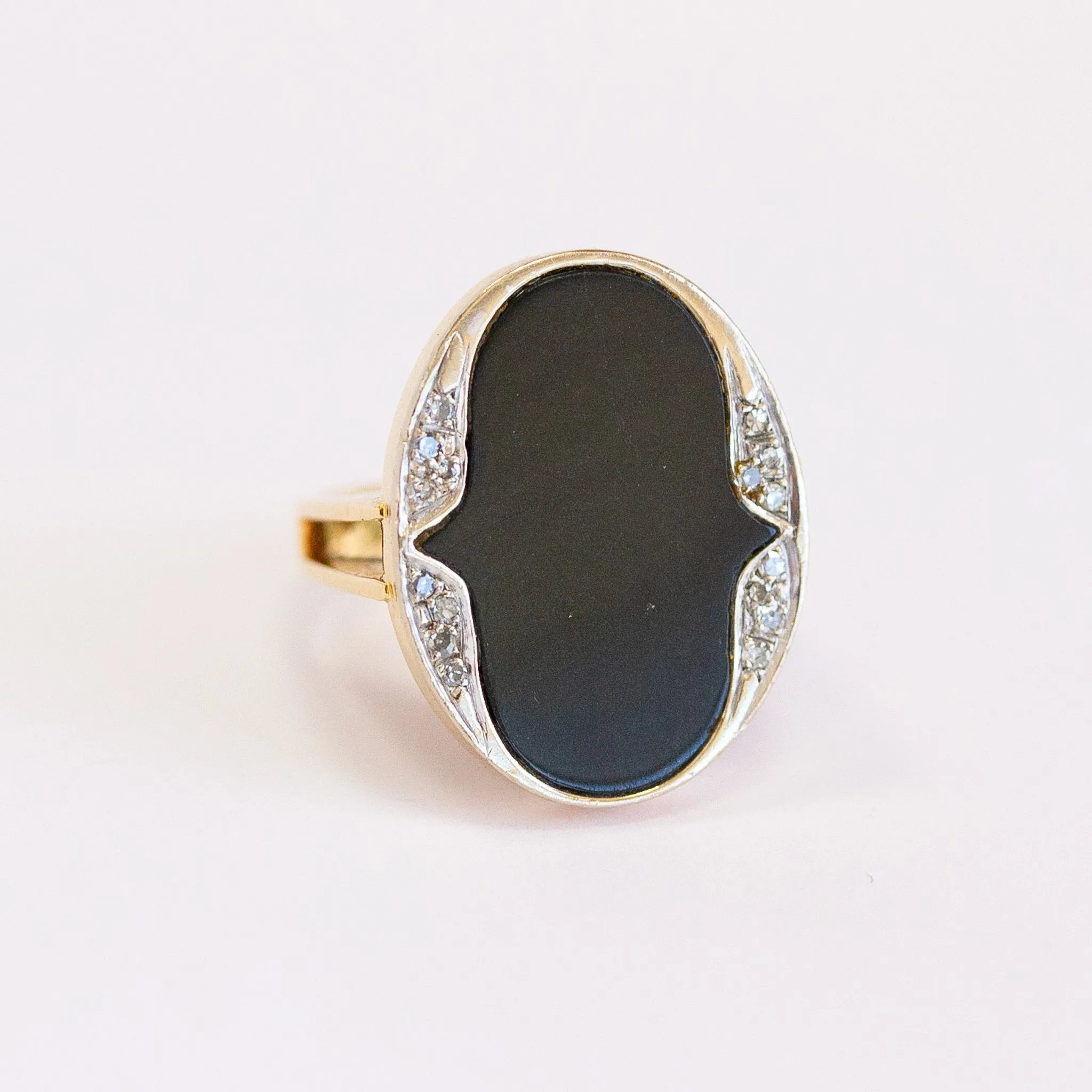 Vintage Black Onyx & Diamond Cocktail Ring, 14k