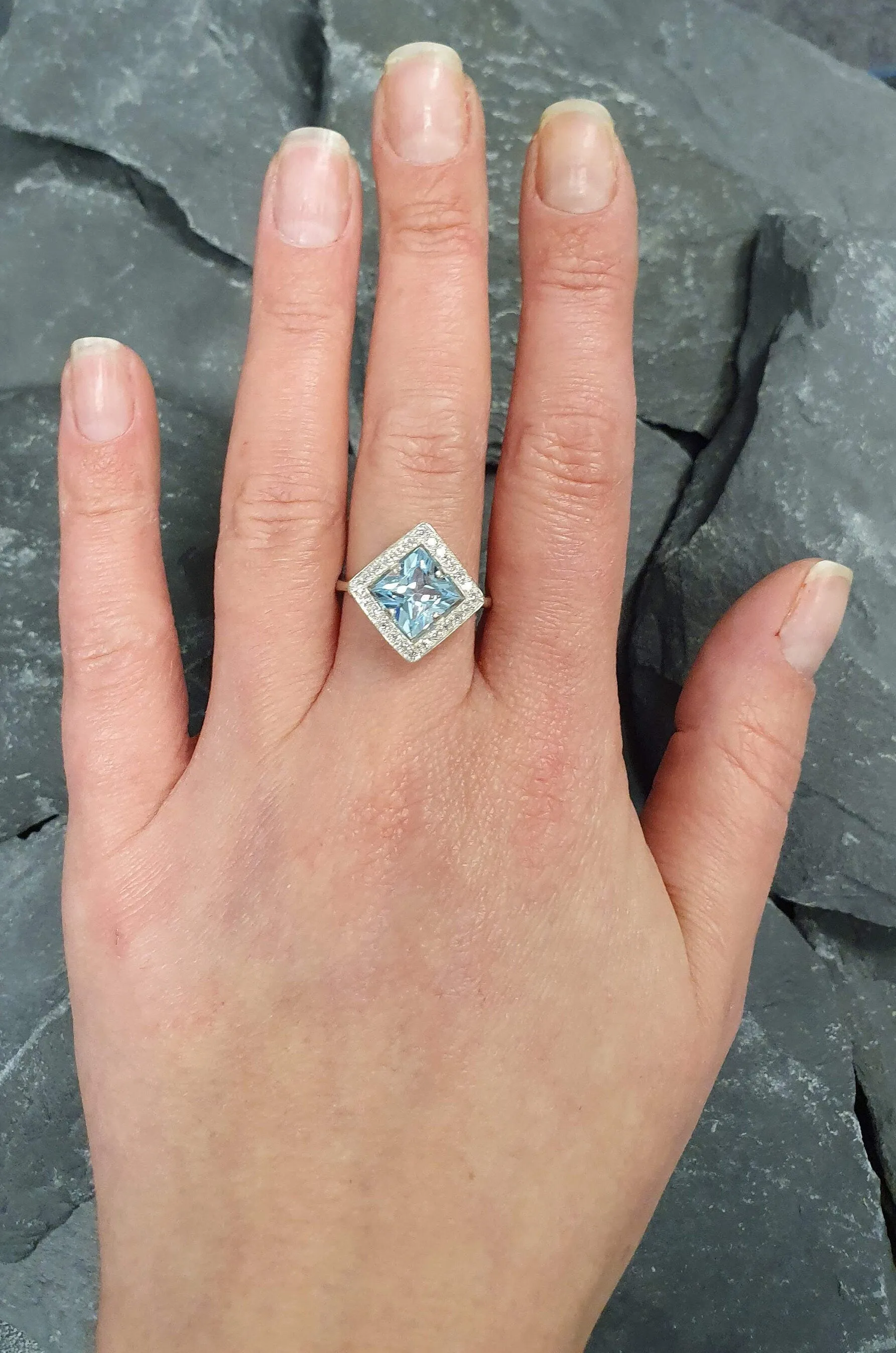 Vintage Blue Topaz Ring - Blue Gemstone Square Ring - December Birthstone Ring