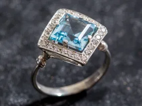 Vintage Blue Topaz Ring - Blue Gemstone Square Ring - December Birthstone Ring
