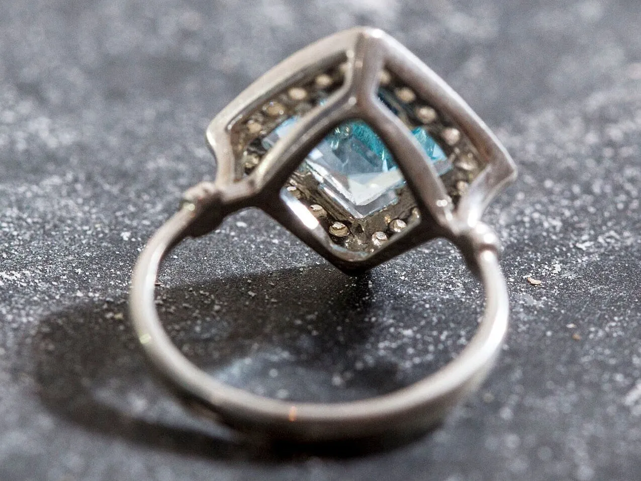 Vintage Blue Topaz Ring - Blue Gemstone Square Ring - December Birthstone Ring