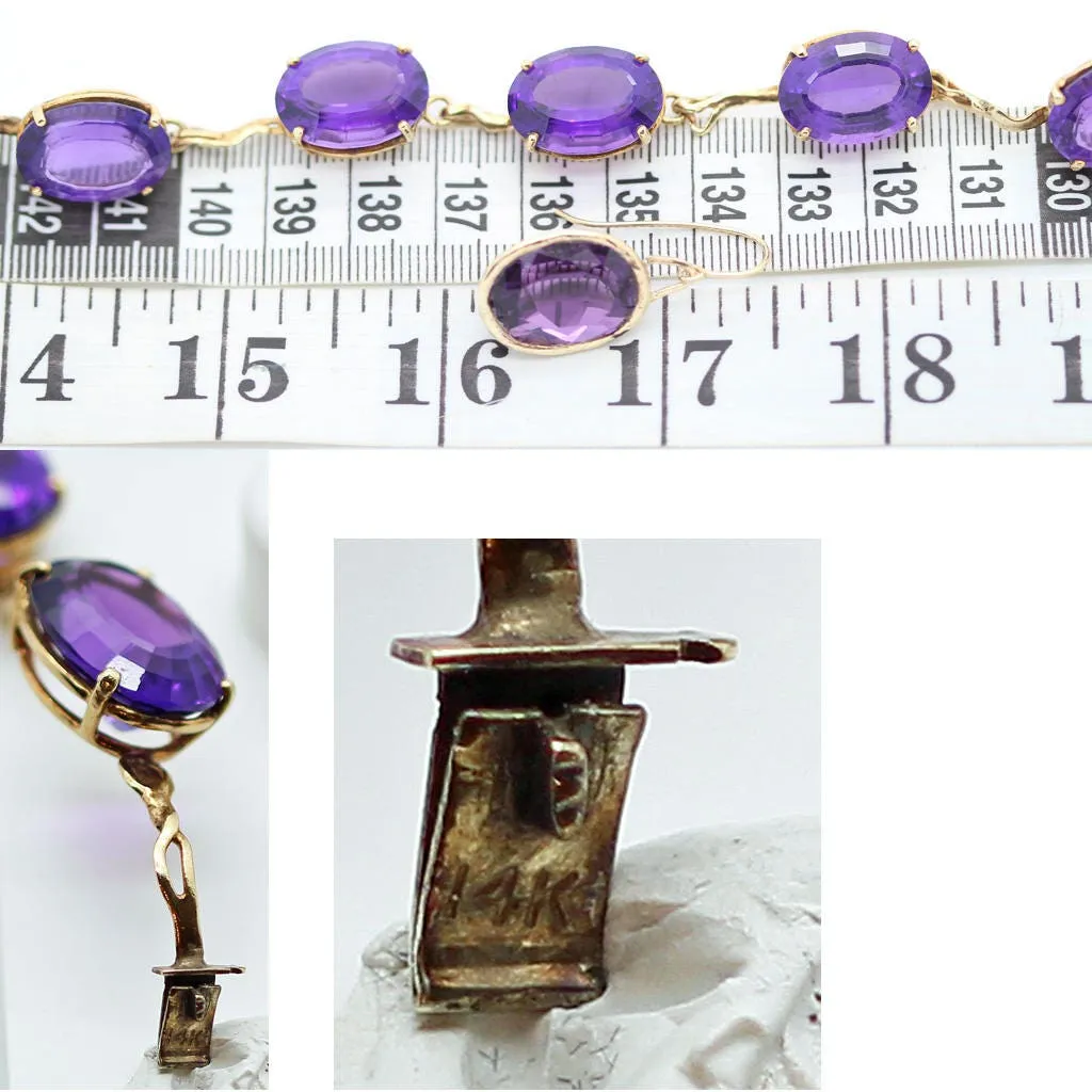 Vintage Earrings Bracelet Set Amethyst 14k Gold Custom Made 1950-80's  (6211)