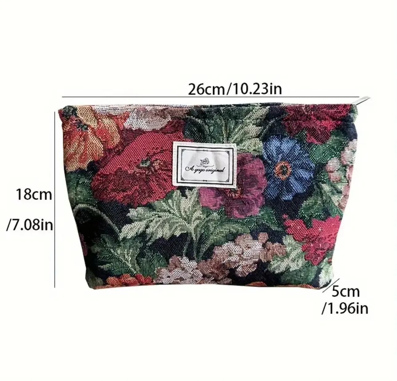 Vintage Floral Makeup Bag Textured Fabric Handbag Travel Skincare Storage Bag Toiletry Bag, Retro Style
