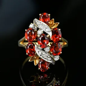 Vintage Gold Diamond Garnet Cluster Cocktail Ring