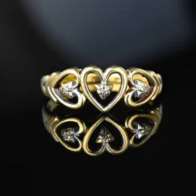 Vintage Gold Diamond Triple Heart Ring