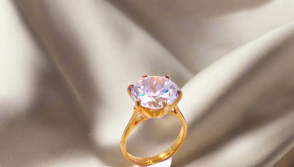 Vintage Gold Toned Round Stone CZ Ring