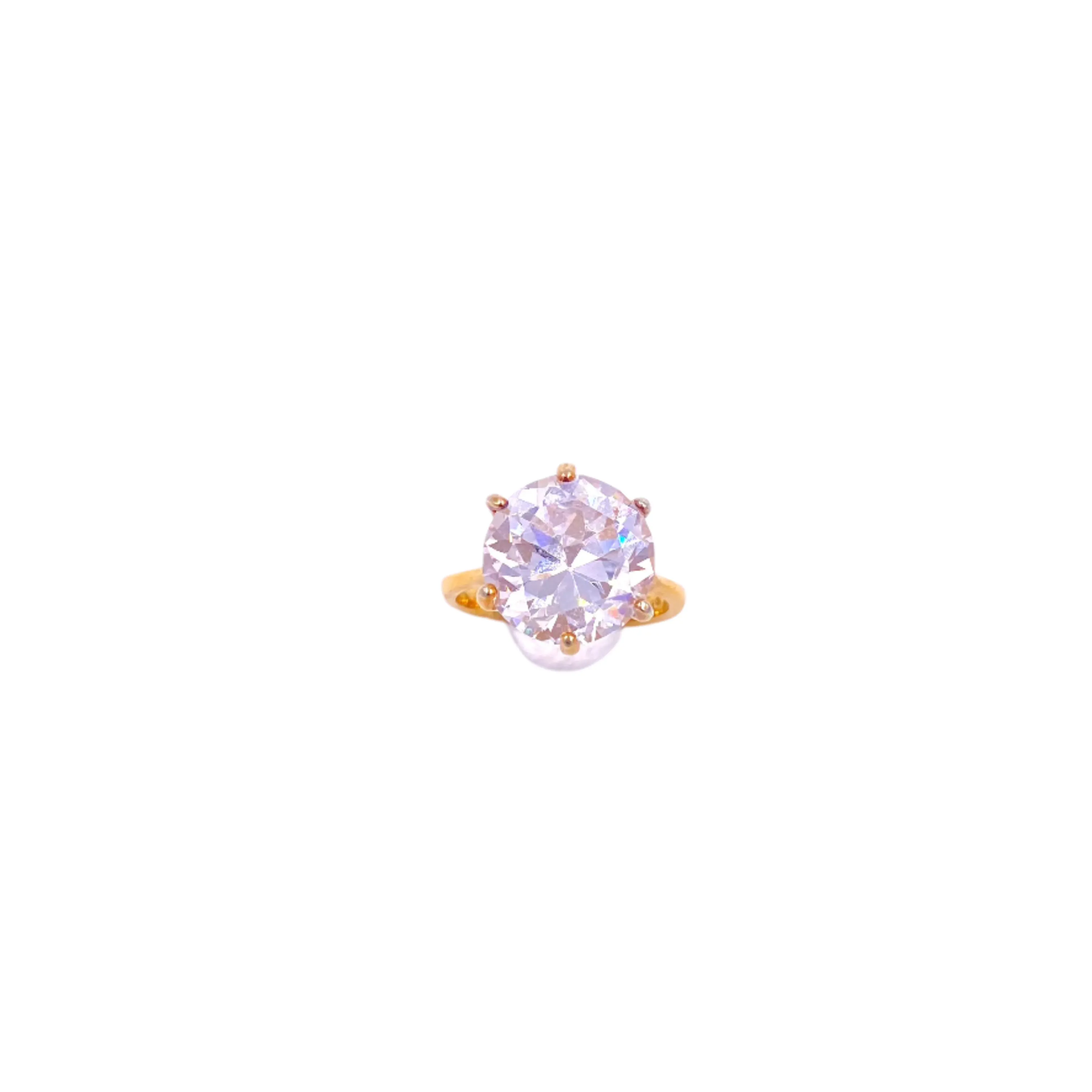 Vintage Gold Toned Round Stone CZ Ring