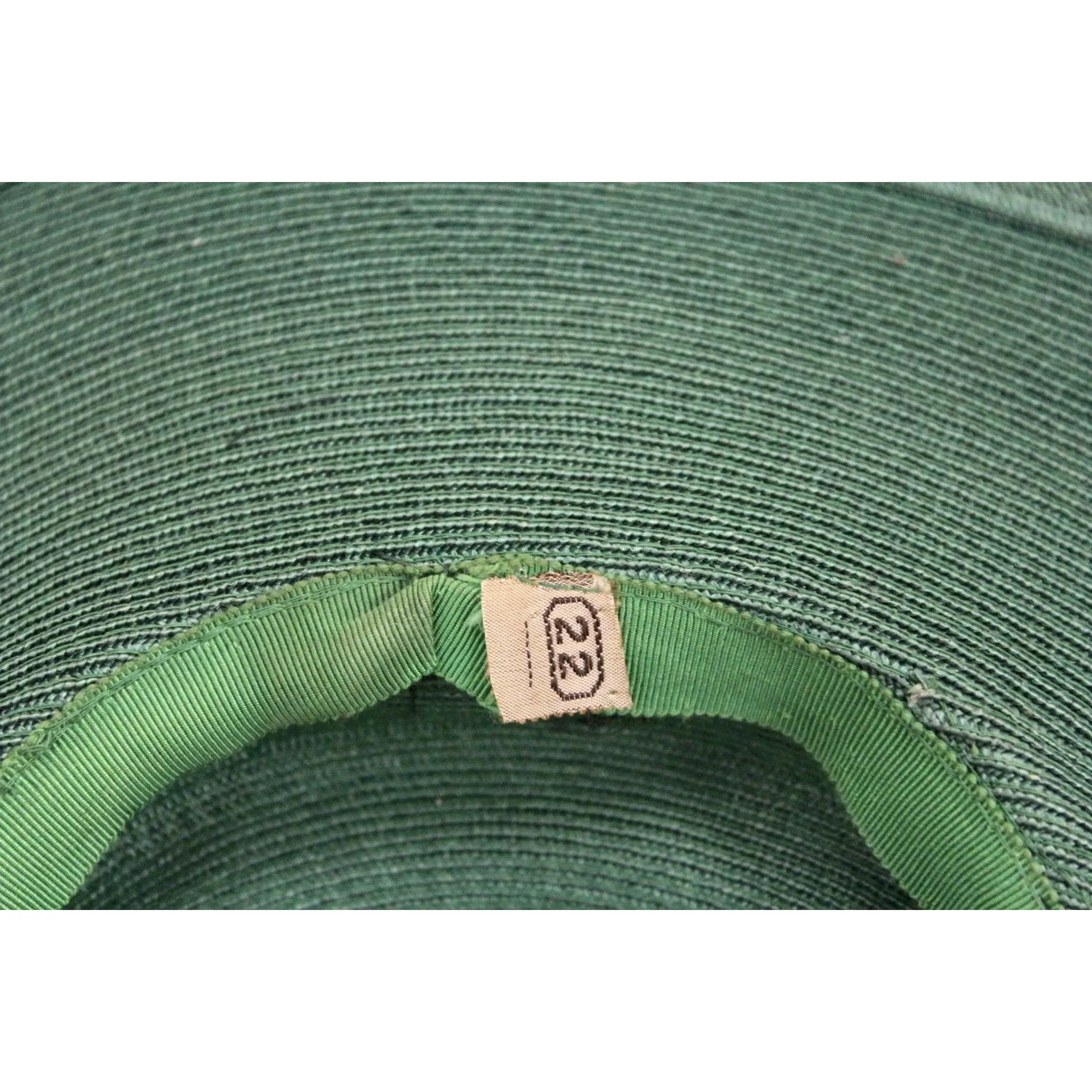 Vintage Green Straw Saucer Hat Wide Brim 1930s Church Womens
