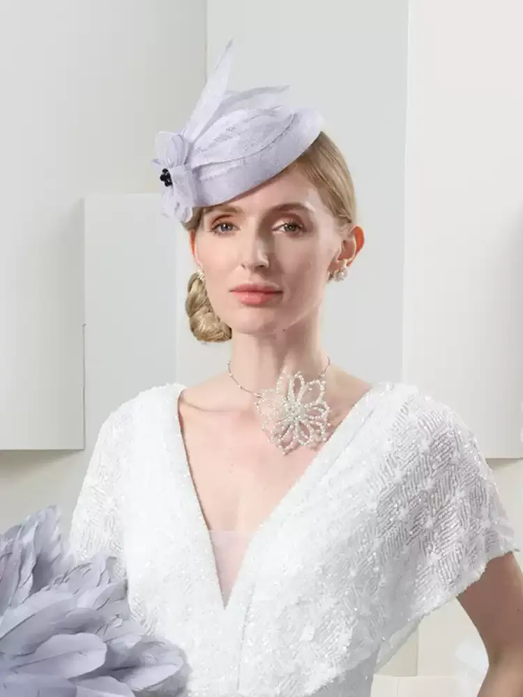 Vintage-Inspired Grey Flower Pillbox Hat - Ladies Pillbox Hat
