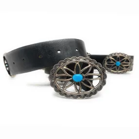 Vintage Navajo 1960's Sterling Silver & Turquoise Sandcast Concho Belt - Signed AJW