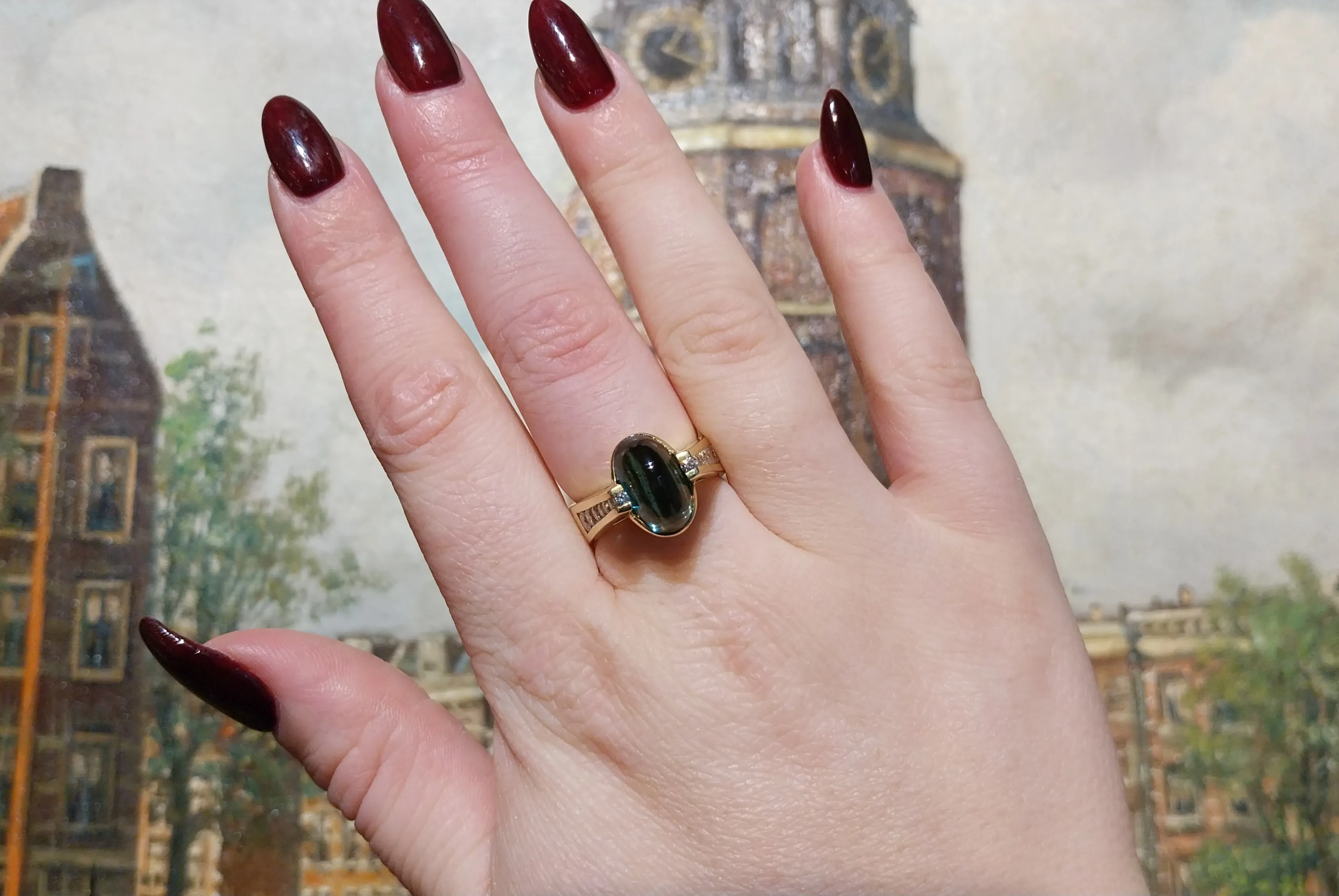 Vintage tourmaline and diamond ring in 18 carat gold