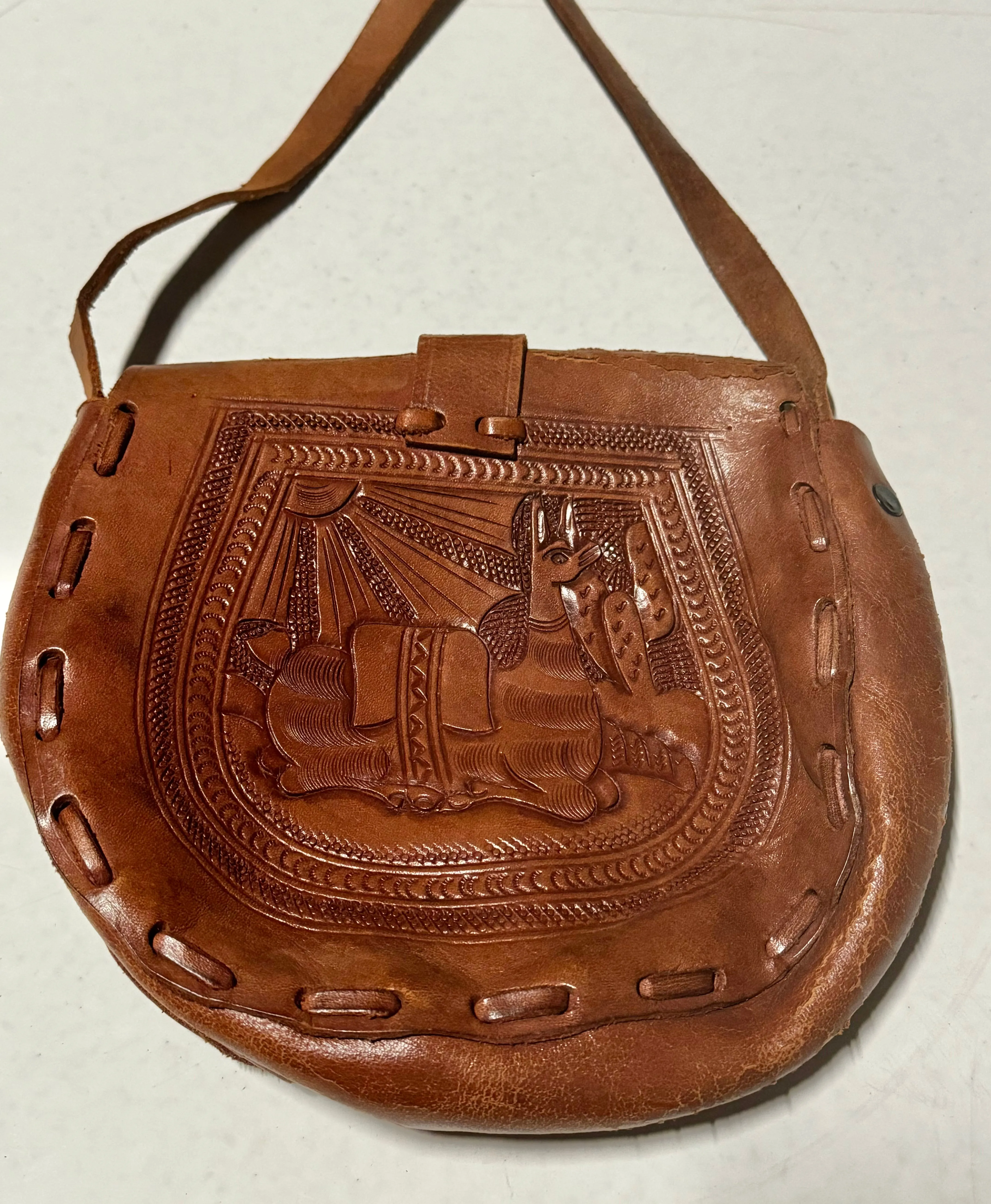 Vintage Western Tooled Leather Bag - Peru