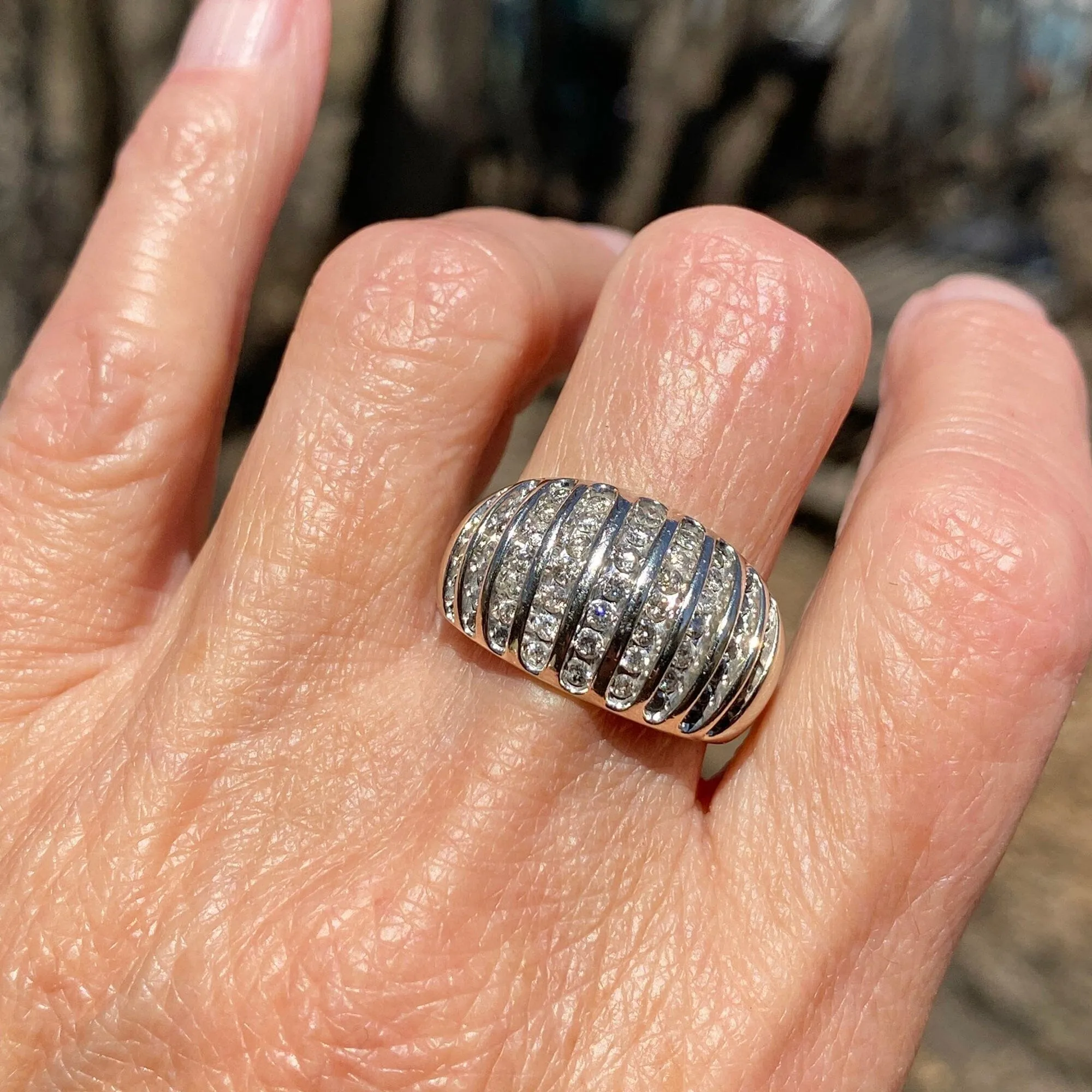 Vintage White Gold Diamond Dome Cocktail Ring