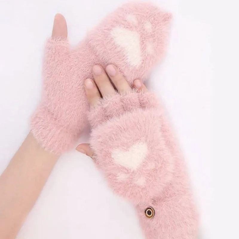 Warm Cat Paw Print Gloves