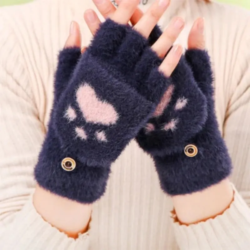 Warm Cat Paw Print Gloves