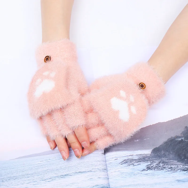 Warm Cat Paw Print Gloves