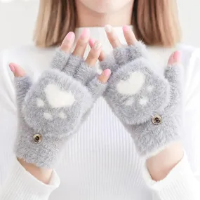 Warm Cat Paw Print Gloves