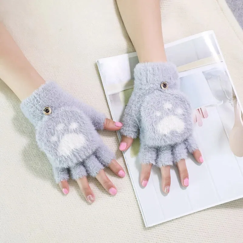 Warm Cat Paw Print Gloves