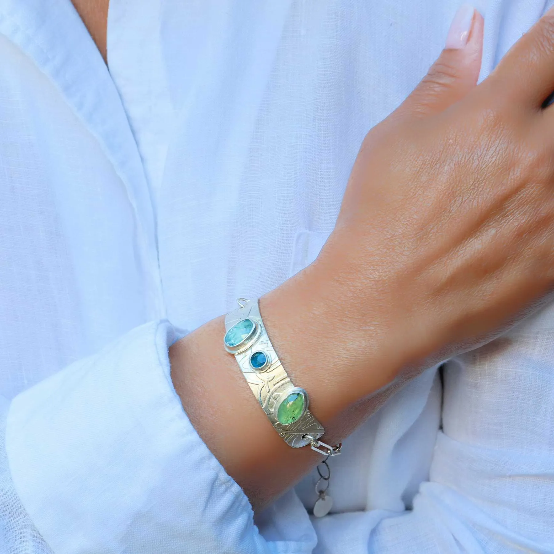 Water Depth - Silver Gemstone Bracelet