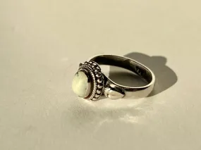 white cabochon silver ring
